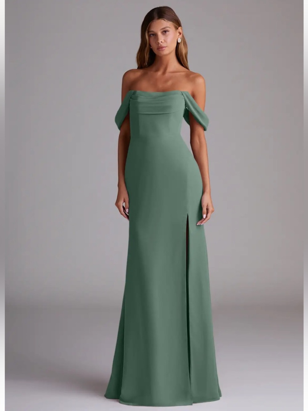 Azazie Saige A-Line Off the Shoulder Chiffon Convertible Evening Dress - Picture 3 of 10